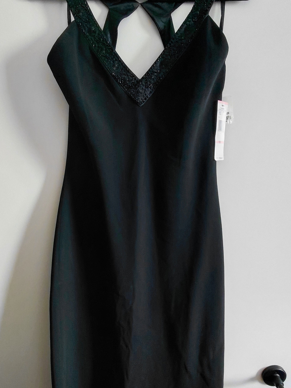 Jones New York Black Dress with Embellished V-Neck